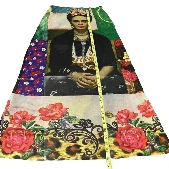 PETIT POIS by Viviana G Frida Kahlo & roses Long mesh Skirt M print all over - Picture 3 of 7